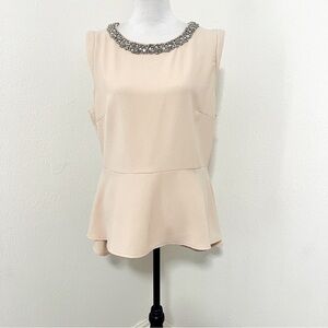 New Look Women’ Plus Size 16 Cream Sleeveless Peplum Top with Rhinestone Collar